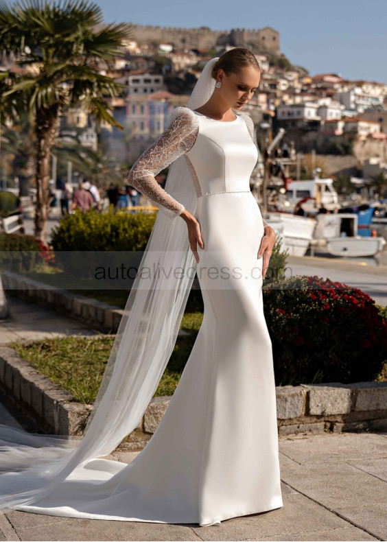 Beaded Ivory Lace Satin Buttons Back Sparkly Wedding Dress Beaded Ivory Lace Satin Buttons Back Sparkly Wedding Dress